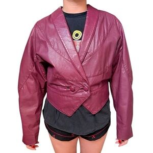 Cropped Leather Jacket Burgundy